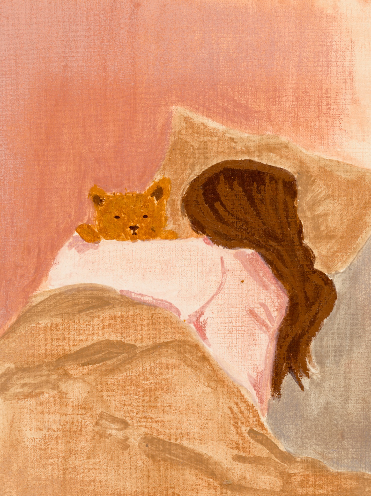Personnage endormi sous une couverture, près d’un chat