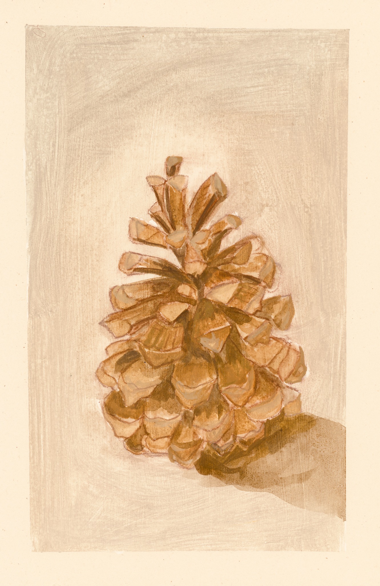 Pomme de pin peinte à l’aquarelle sur fond beige
